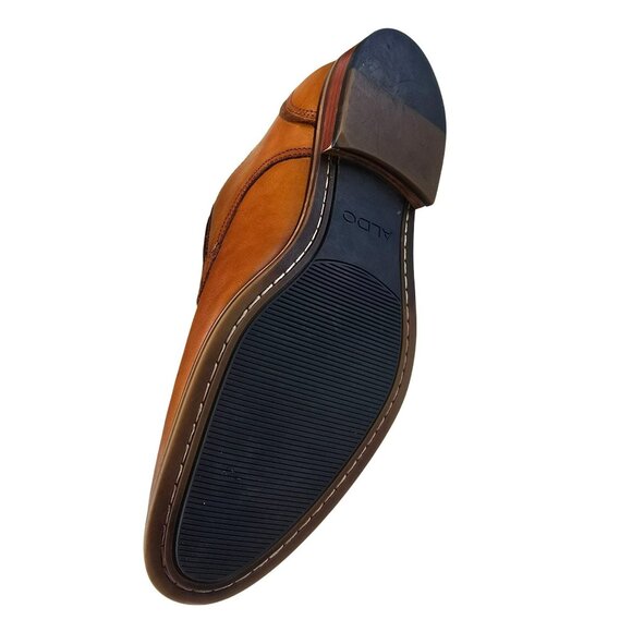 Brown ALDO Mens Monk Strap Leather Shoes Size 10 Cognac JJJ4106 - Picture 10 of 14